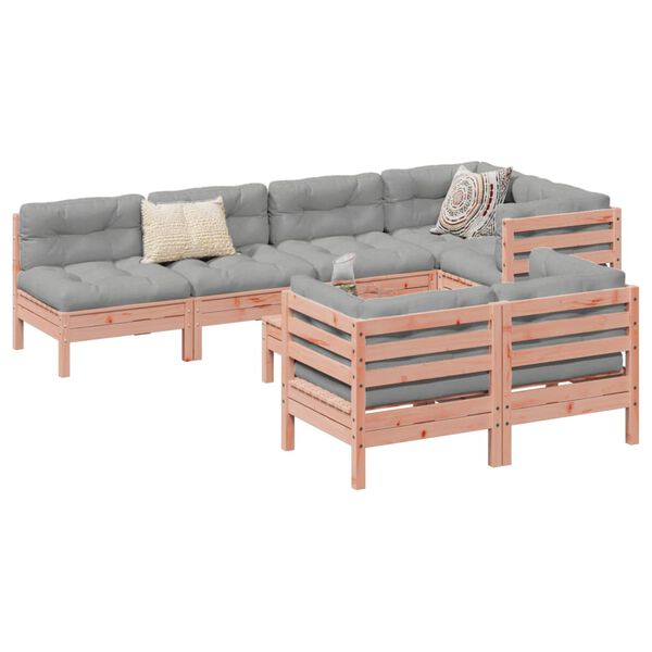 vidaXL 8-daļīgs dārza dīvānu komplekts, matrači, egles masīvkoks