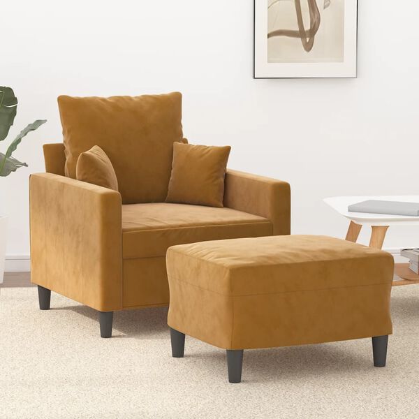 vidaXL atpūtas krēsls ar kājsoliņu, 60 cm, brūns samts