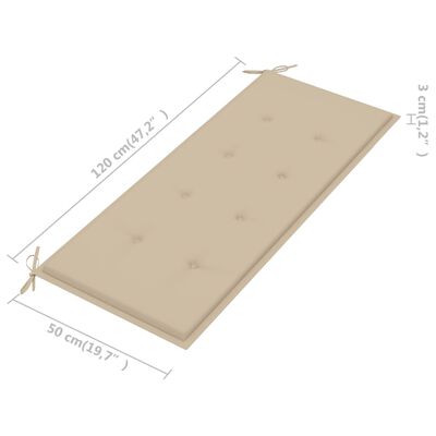 vidaXL sols ar bēšu matraci, 120 cm, masīvs tīkkoks