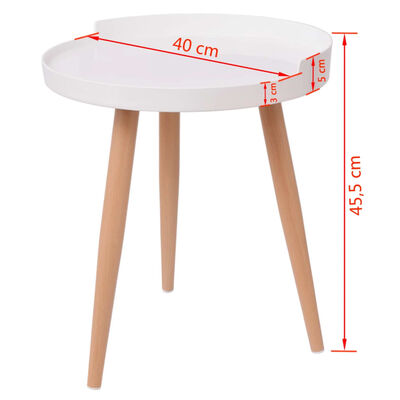 vidaXL kafijas galdiņš, paplāte, apaļš, 40x45,5 cm, balts