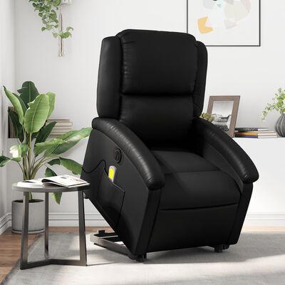 vidaXL elektrisks masāžas krēsls paceļams/atgāžams, melna mākslīgā āda