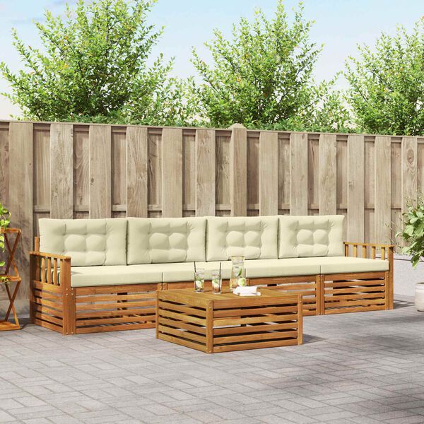 vidaXL Āra dīvānu komplekts ar spilvenu 5 pcs Dabisks un krējuma