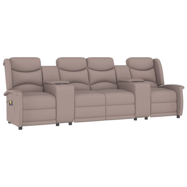 vidaXL četrvietīgs masāžas krēsls ar glāžu turētāju, pelēkbrūns