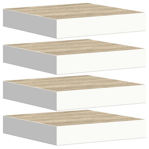 vidaXL sienas plaukti, 4 gab., balti, ozolkoka, 23x23,5x3,8 cm, MDF