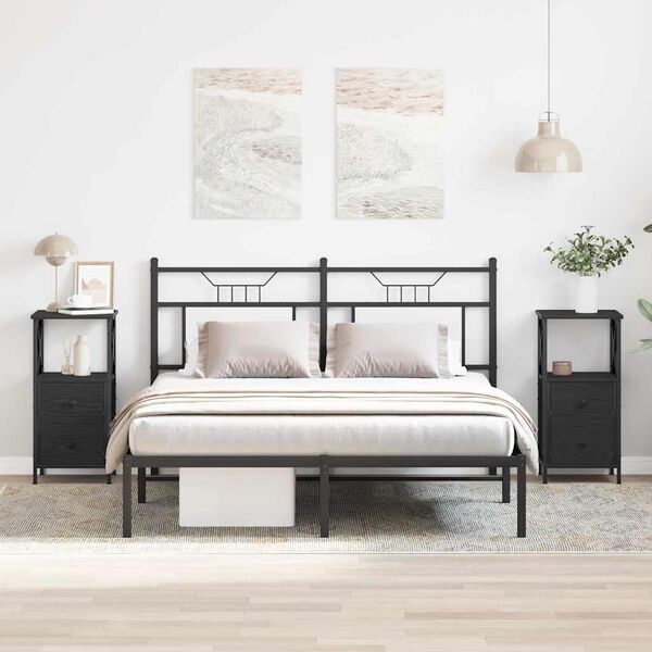 vidaXL Nakts skapītis 2 pcs Melns ozolkoks 34 x 35,5 x 70 cm