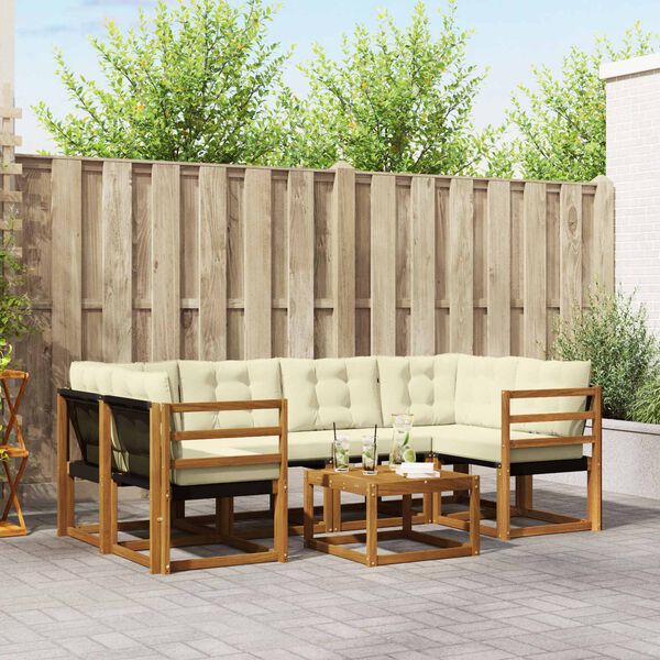 vidaXL Āra dīvānu komplekts ar spilvenu 7 pcs Dabisks un krējuma