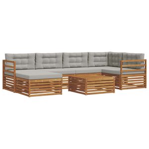 vidaXL Āra dīvānu komplekts ar spilvenu 7 pcs Dabīgs un gai&scaron;i pelēks