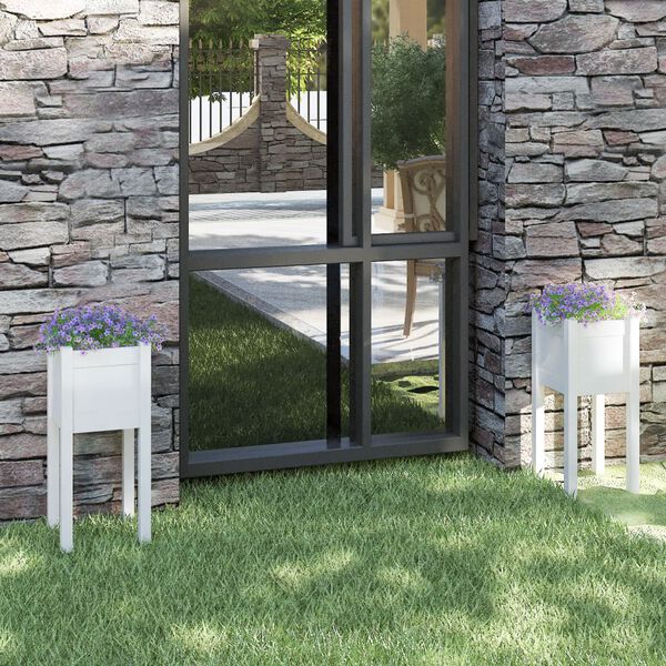 vidaXL dārza puķu kastes, 2 gab., baltas, 31x31x70 cm, priedes koks