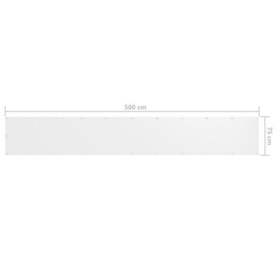 vidaXL balkona aizslietnis, 75x500 cm, balts audums