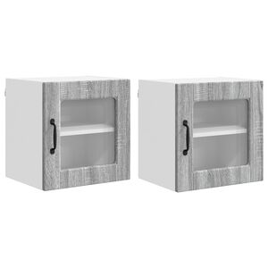 vidaXL Sienas stikla skapis PORTO 2 pcs Pelēks Sonoma 40 x 31 x 40 cm