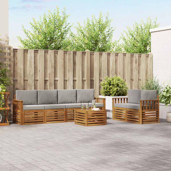 vidaXL Dīvāna komplekti ar spilvenu 7 pcs Dabīgs un gai&scaron;i pelēks