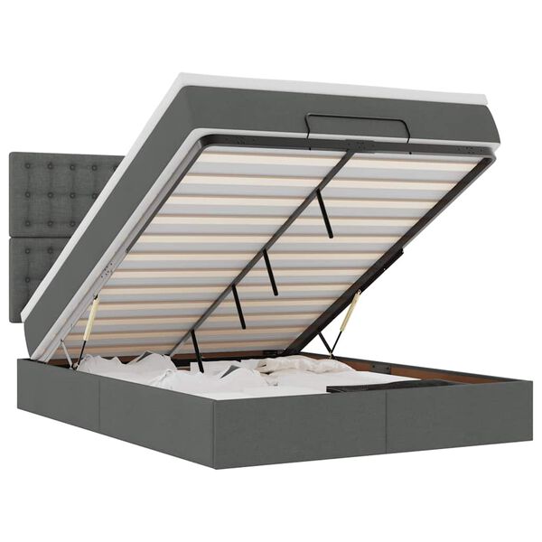 vidaXL Osmaņu gulta ar matraci&LEDs, tum&scaron;i pelēks, 140x190 cm, audums