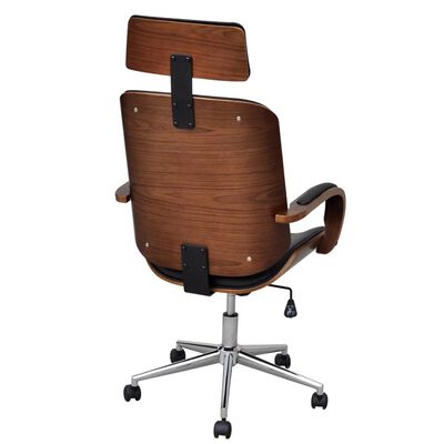 vidaXL grozāms biroja krēsls, galvas balsts, liekts koks, mākslīgā āda