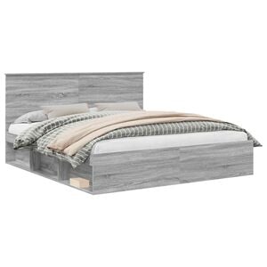 vidaXL Gultas rāmis Pelēks Sonoma 200 x 200 cm Ciets priedes koks