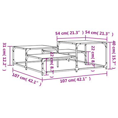 vidaXL kafijas galdiņš, brūna ozola, 107x107x40 cm, inženierijas koks