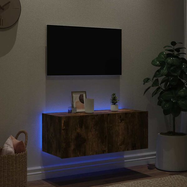 vidaXL TV plaukti ar LED lampiņām, 80x35x31 cm, ozolkoka krāsā