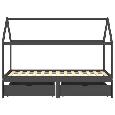 vidaXL gultas rāmis ar atvilktnēm, pelēks, priedes masīvkoks, 90x200cm