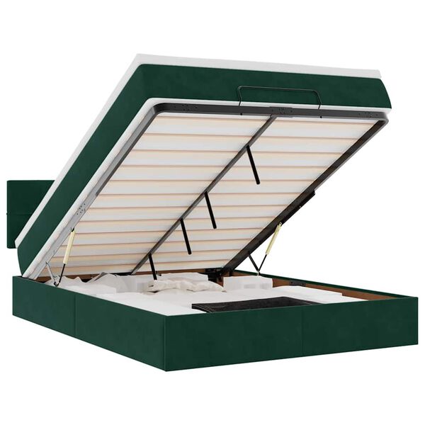 vidaXL Osmaņu gulta ar matraci & LEDs, tum&scaron;i zaļ&scaron;, 140x200cm, samts