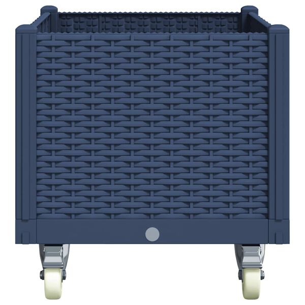 vidaXL dārza puķu kaste ar riteņiem, zili pelēka, 80x50x54 cm, PP