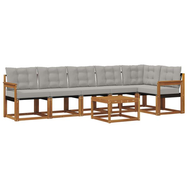 vidaXL Āra dīvānu komplekts ar spilvenu 7 pcs Dabīgs un gai&scaron;i pelēks