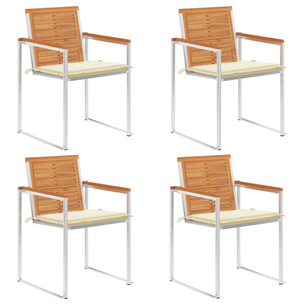 vidaXL dārza krēsli ar matračiem, 4 gab., akācijas masīvkoks