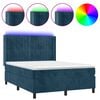 vidaXL atsperu gulta ar matraci, LED, tum&scaron;i zils samts, 140x190 cm