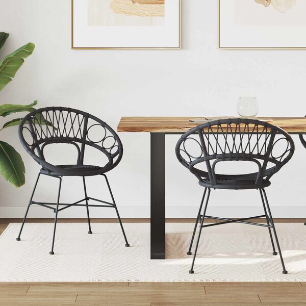 vidaXL Ēdamistabas krēsls 2 pcs Melna 49 x 51 x 81 cm Raten un dzelzs