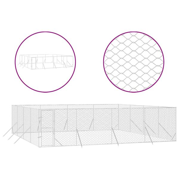 vidaXL suņu voljērs, 8x8x2 m, cinkots tērauds, sudraba krāsā