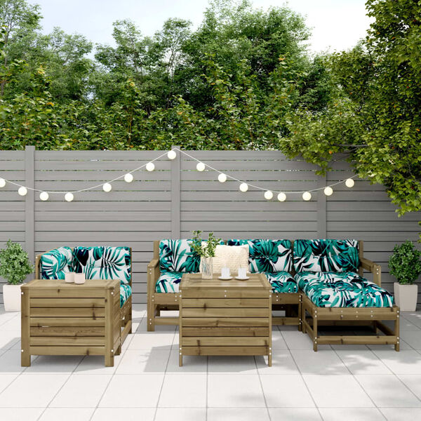 vidaXL 7-daļīgs dārza dīvānu komplekts, impregnēts priedes koks
