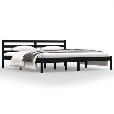 vidaXL gultas rāmis, priedes masīvkoks, 180x200 cm, melns
