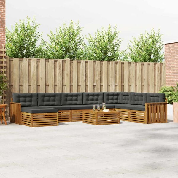 vidaXL Dīvāna komplekti 9 pcs Dabisks un antracīts Cietā akācijas koks