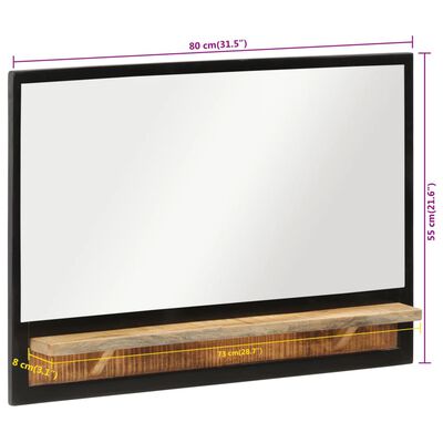 vidaXL spogulis ar plauktu, 80x8x55 cm, mango masīvkoks un stikls