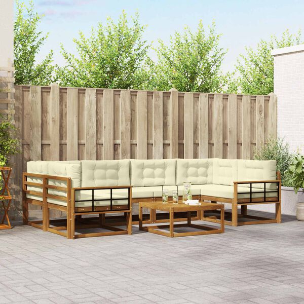 vidaXL Āra dīvānu komplekts ar spilvenu 7 pcs Dabisks un krējuma