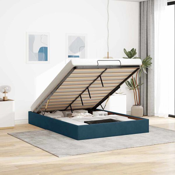 vidaXL Osmaņu gultas rāmis bez matrača tum&scaron;i zils 140x190 cm samts