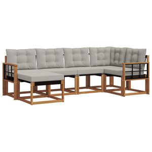 vidaXL Āra dīvānu komplekts ar spilvenu 6 pcs Dabīgs un gai&scaron;i pelēks