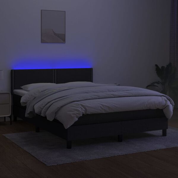 vidaXL atsperu gulta ar matraci, LED, melns audums, 140x190 cm