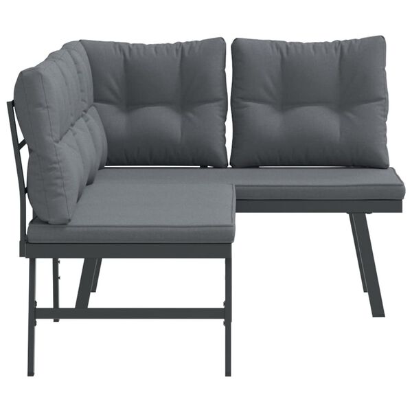 vidaXL dārza soli ar spilveniem, 2 gab., melni, pulverkrāsots tērauds