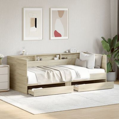 vidaXL dienas gulta ar atvilktnēm, ozolkoka krāsa, 90x190 cm, koks