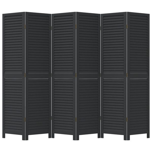 vidaXL 6-paneļu istabas aizslietnis, melns, paulonijas masīvkoks