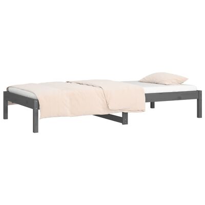 vidaXL gulta, pelēka, 90x200 cm, priedes masīvkoks