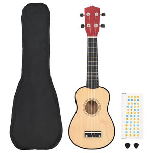 vidaXL soprāna bērnu ukulele ar somu, dabīga krāsa, 21