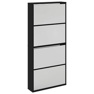 vidaXL apavu plaukts ar spoguli, 4 nodalījumi, melns, 63x17x134 cm