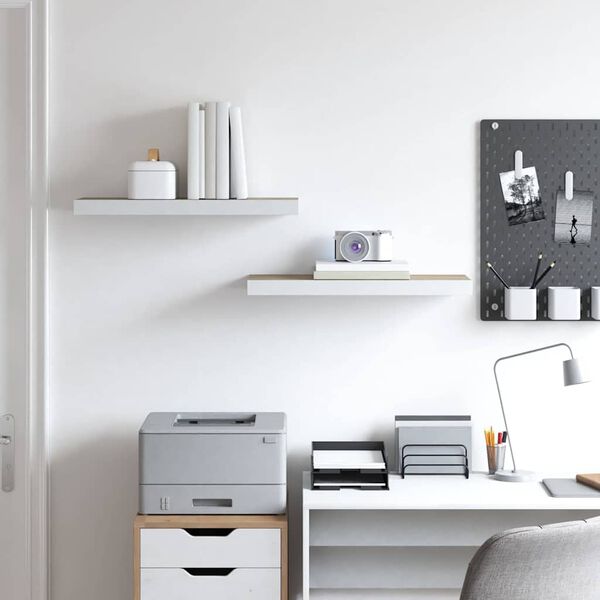 vidaXL sienas plaukti, 2 gab., balti, ozolkoka, 60x23,5x3,8 cm, MDF