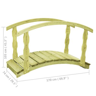 vidaXL dārza tiltiņš, 170x74x105 cm, priedes masīvkoks, ar defektu