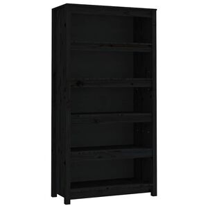 vidaXL grāmatu plaukts, melns, 80x35x154 cm, priedes masīvkoks