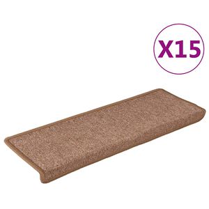 vidaXL kāpņu paklājiņi, 15 gab., 65x21x4 cm, brūni, taisnstūrveida mala