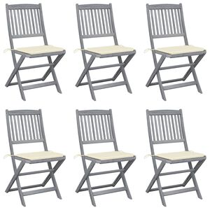 vidaXL saliekami āra krēsli ar matračiem, 6 gab., akācijas masīvkoks