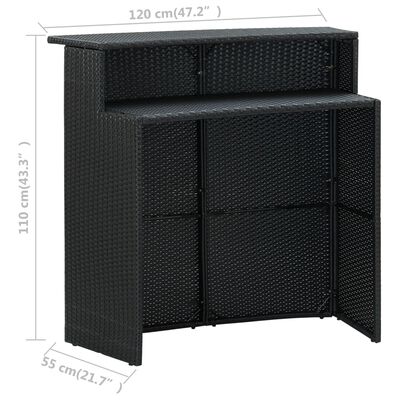vidaXL 5-daļīgs dārza bāra mēbeļu komplekts ar matračiem, melns