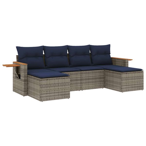 vidaXL 6-daļīgs dārza dīvāna komplekts ar matračiem pelēka rotangpalma