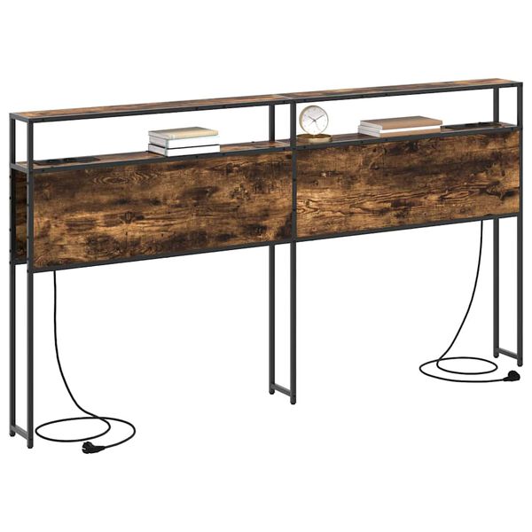 vidaXL Uzglabā&scaron;anas galvas balsts ar plauktu Dūmakaina ozolkoka 200 cm